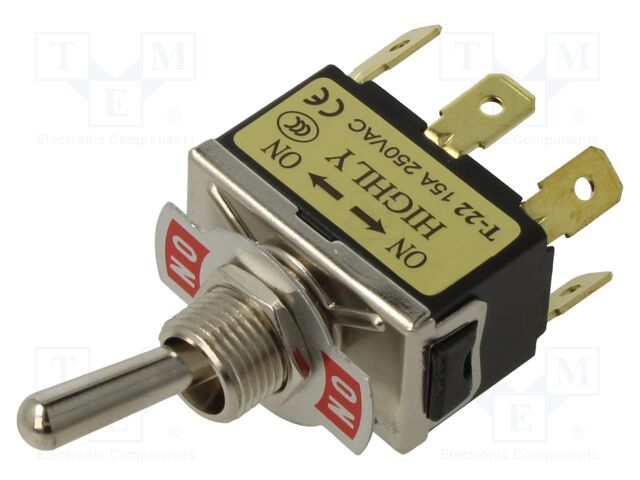 Switch: toggle; Pos: 2; DPDT; ON-ON; 15A/250VAC; Leads: connectors