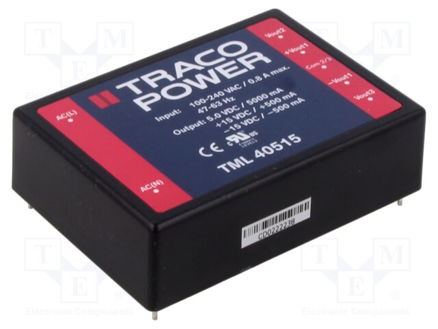 Converter: AC/DC; 40W; Uout: 5VDC; Iout: 5000mA; 84%; Mounting: PCB