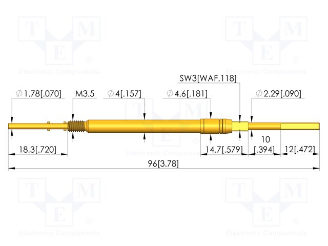 Test needle; Spring compression: 9.5mm; 12mm; 10A; CuBe; Ø: 2.29mm