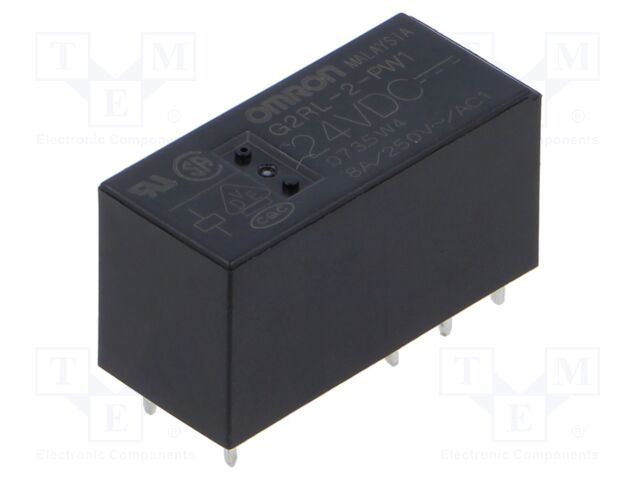 Relay: electromagnetic; DPDT; Ucoil: 24VDC; Icontacts max: 8A; PCB