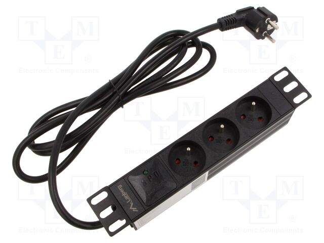 Plug socket strip: protective; Sockets: 3; 230VAC; 16A; black; 2m