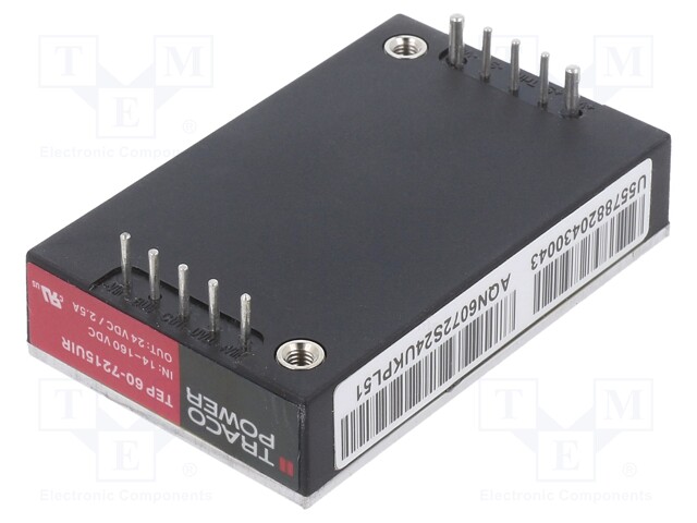 Converter: DC/DC; 60W; Uin: 14÷160V; 24VDC; Iout: 2.5A; 64g; 180kHz