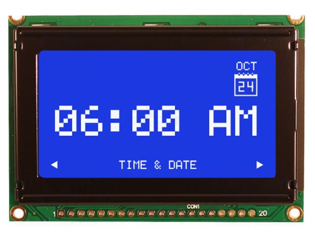 Display: LCD; 128x64; STN Negative; blue; 75x52.7mm; LED; 1x20; 5V