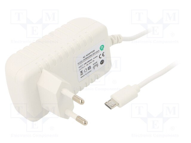 Power supply: switched-mode; 5VDC; 2A; Out: micro USB; 10W; Plug: EU