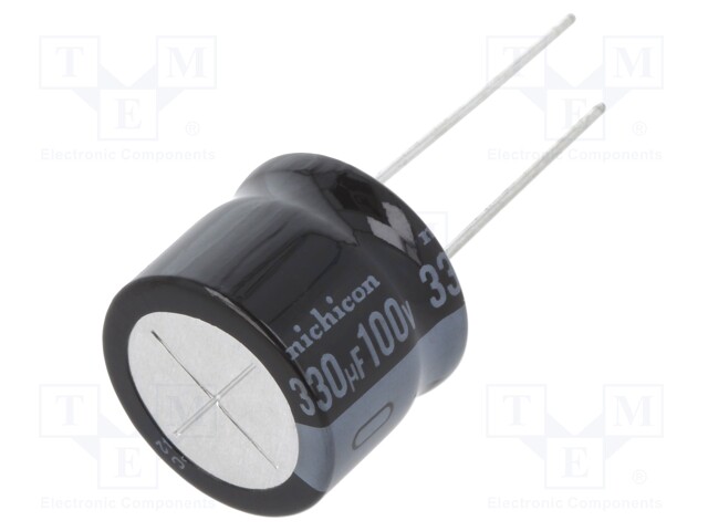 Capacitor: electrolytic; THT; 330uF; 100VDC; Ø18x15mm; Pitch: 7.5mm