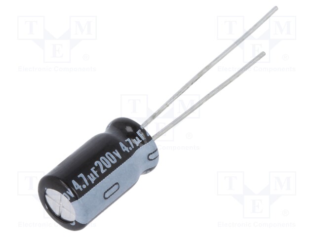 Capacitor: electrolytic; THT; 4.7uF; 200VDC; Ø6.3x11mm; ±20%; 1000h
