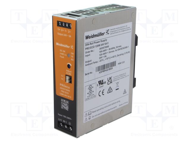 Power supply: switching; for DIN rail; 120W; 24VDC; OUT: 1; PRO ECO