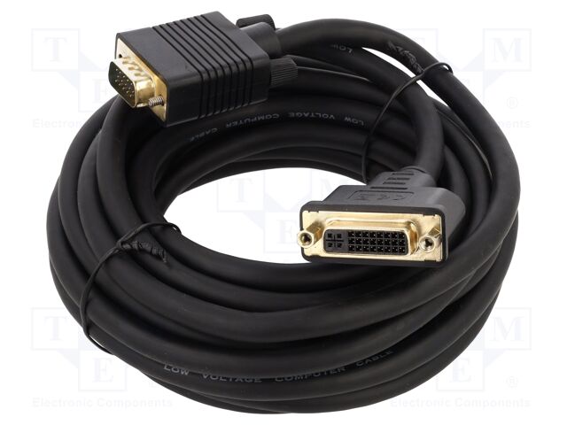Cable; DVI-I (24+5) socket,VGA male; single link; Len: 5m; black