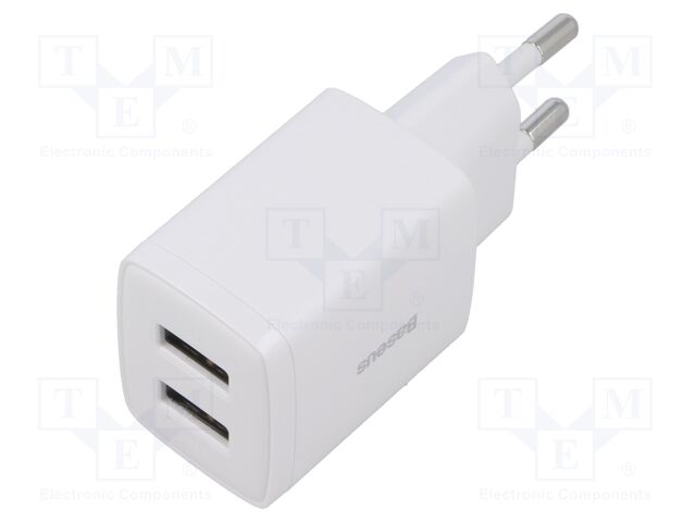 Power supply: switching; mains,plug-in; 5VDC; 10.5W; Out: USB A x2