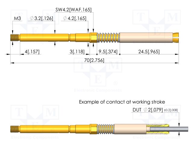 Test needle; Spring compression: 4mm; 5.3mm; 40A; CuBe; Ø: 4.2mm