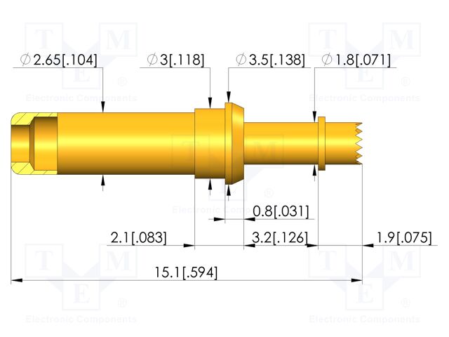 Test needle; Spring compression: 2.8mm; 3.2mm; 8A; CuBe; Ø: 1.8mm