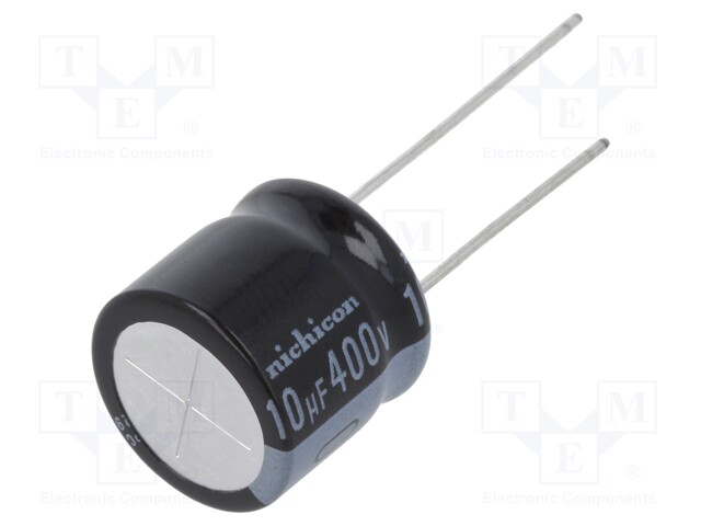Capacitor: electrolytic; THT; 10uF; 400VDC; Ø16x15mm; Pitch: 7.5mm