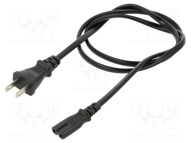 Cable; 2x0.75mm2; IEC C7 female,JIS 8303 plug; PVC; 1m; black; 7A