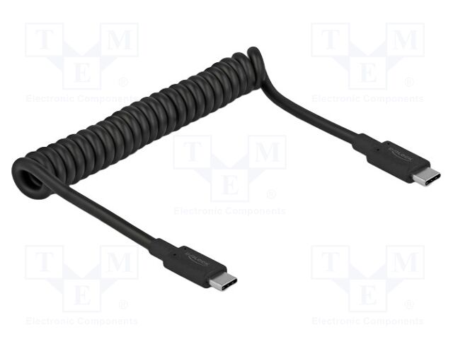 Cable; coiled; USB C plug,both sides; black; 30AWG; TPU; 10Gbps