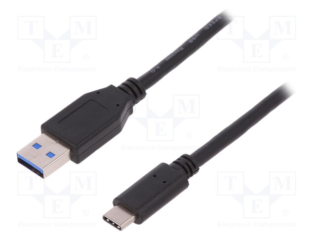 Cable; USB 2.0; USB A plug,USB C plug; nickel plated; 1m; black