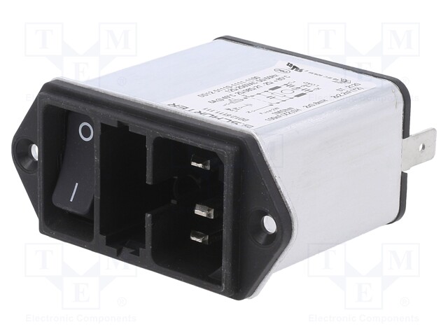 Connector: AC supply; socket; male; 6A; 250VAC; 0.8mH; Cx: 100nF