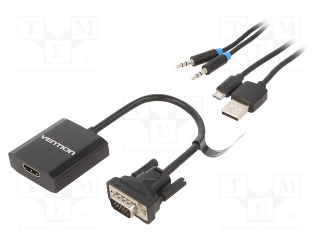 Cable; HDMI 1.4; D-Sub 15pin HD plug,HDMI socket; 0.15m; black