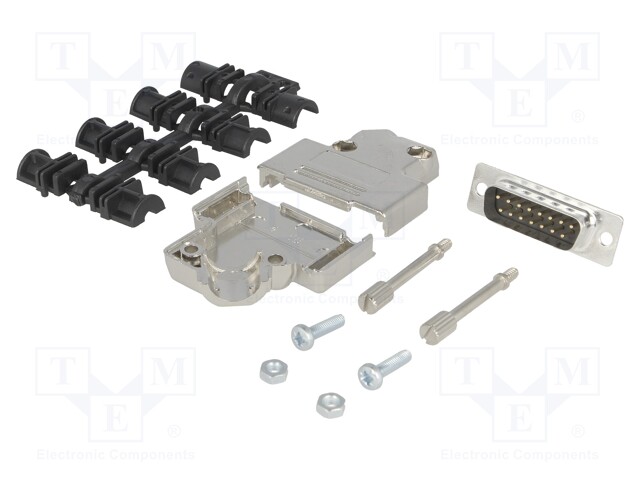 D-Sub; PIN: 15; plug; male; shielded; soldering; for cable; black