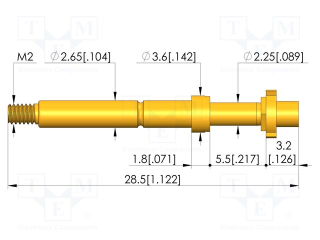 Test needle; Spring compression: 4mm; 5mm; 8A; CuBe; gold-plated