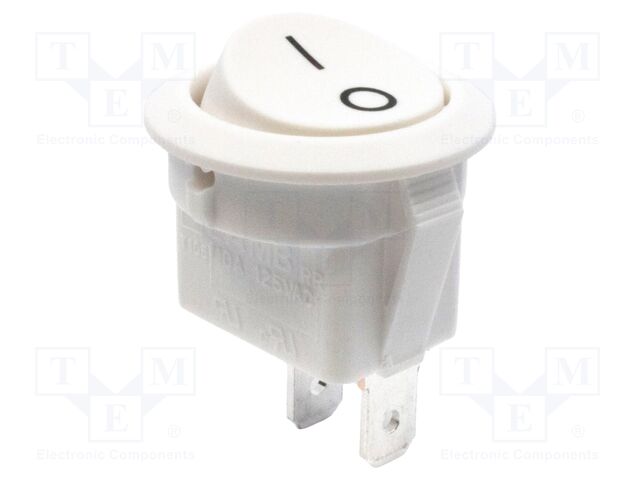 ROCKER; SPST-NO; Pos: 2; OFF-ON; 10A/125VAC; white; none; Body: white