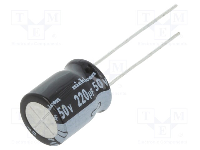 Capacitor: electrolytic; THT; 220uF; 50VDC; Ø10x12.5mm; Pitch: 5mm