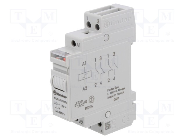 Relay: installation; bistable; NC + NO; 12VAC; DIN; 16A; -40÷40°C