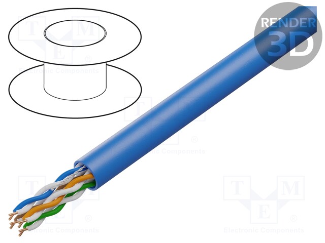 Wire; U/UTP; 4x2x24AWG; solid; CCA; PVC; blue; 305m; Øcable: 5.2mm