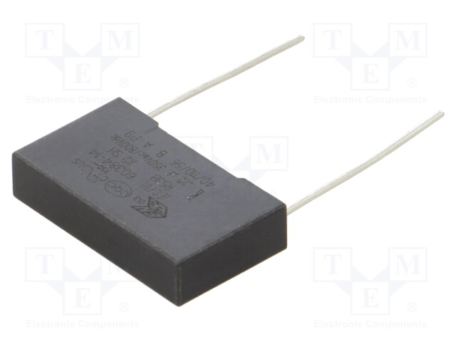 Capacitor: polypropylene; 0.22uF; Body dim: 6x15x26.5mm; THT; ±10%