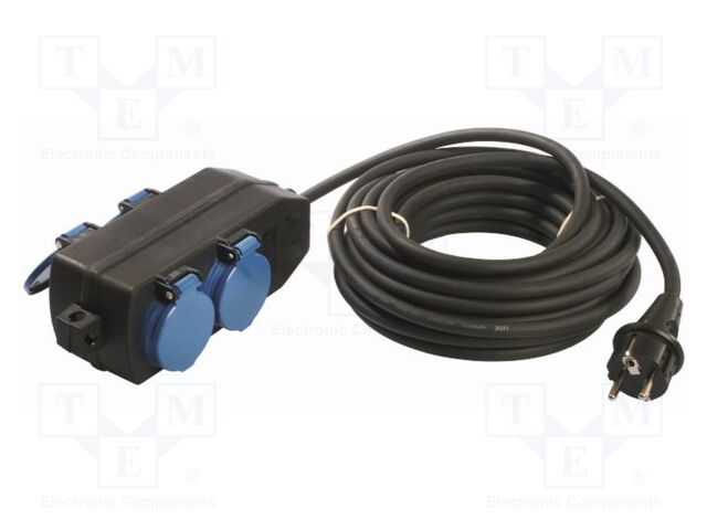 Extension lead; 3G1.5mm2; Sockets: 4; rubber; black; 10m; 16A