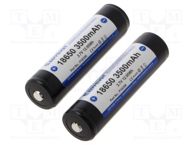 Re-battery: Li-Ion; 18650,MR18650; 3.7V; 3500mAh; Ø18.2x69.2mm; 8A