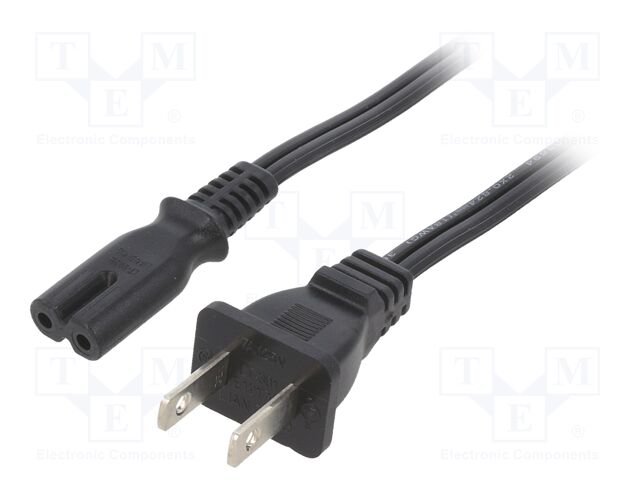 Cable; IEC C7 female,NEMA 1-15 (A) plug; PVC; 1m; black; 2x18AWG
