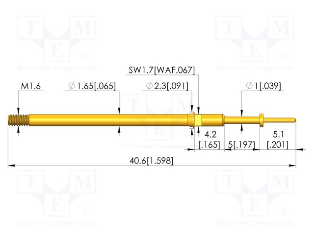 Test needle; Spring compression: 4mm; 5mm; 8A; CuBe; gold-plated