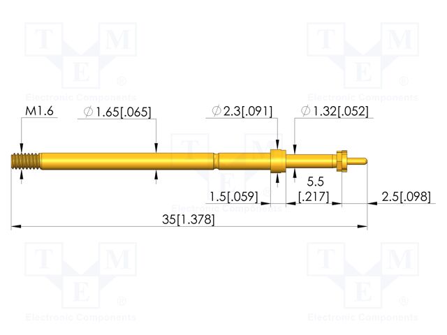 Test needle; Spring compression: 4mm; 5mm; 5A; CuBe; gold-plated