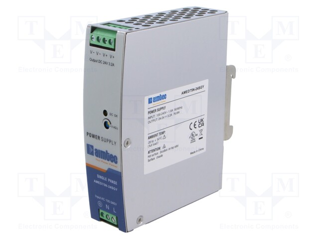 Power supply: switched-mode; for DIN rail; 76.8W; 24VDC; 3.2A