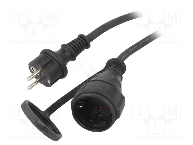 Extension lead; Sockets: 1; PVC; black; 3x1,5mm2; 5m; 16A
