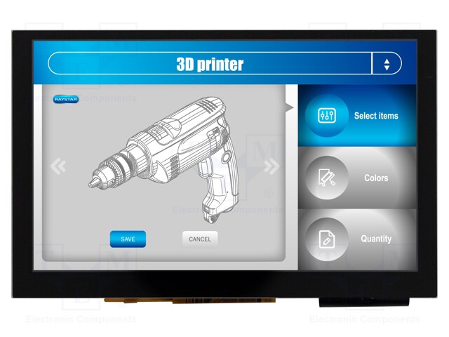 Display: TFT; 5"; 800x480; Illumin: LED; Dim: 120.7x75.8x8.78mm; RGB