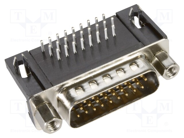 D Sub Connector, Right Angle, HD26, High Density, Plug, 26 Contacts, DA, Solder