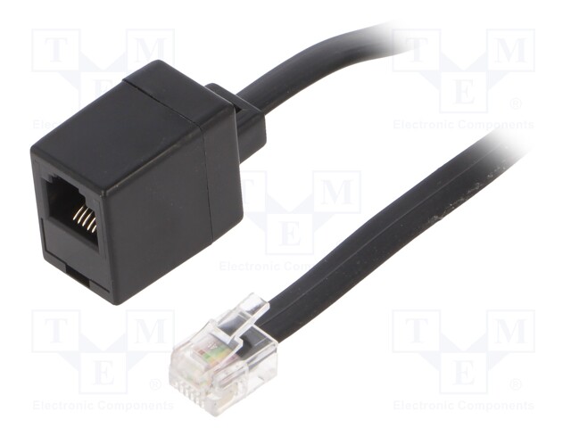 Cable: telephone; flat; RJ12 socket,RJ12 plug; 10m; black