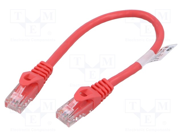 Patch cord; U/UTP; 6; stranded; CCA; PVC; red; 0.25m; 26AWG; Cores: 8
