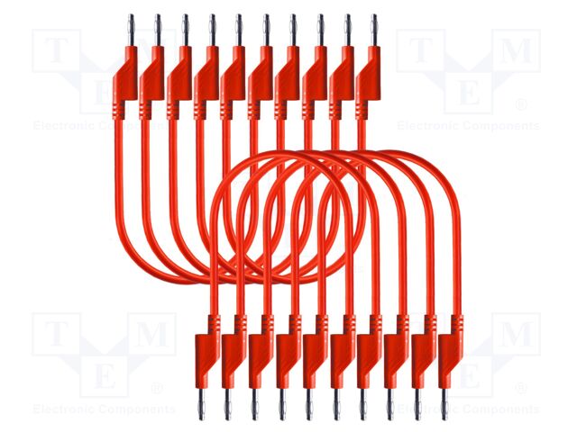 Test leads; 50VAC,120VDC; 10A; banana plug 4mm,both sides; red