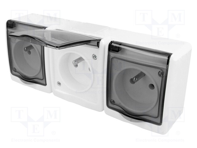 Connector: AC supply; socket; Layout: 2P+PE; white; 250VAC; 16A