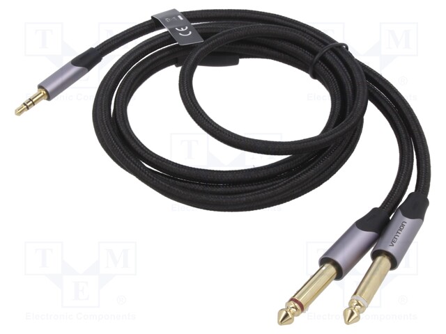 Cable; Jack 3,5mm 4pin plug,Jack 6,3mm plug x2; 5m; black; PVC