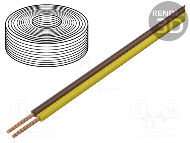 Wire; LiYz; 2x0,5mm2; 400V; Package: 25m; Cu; stranded; brown,yellow