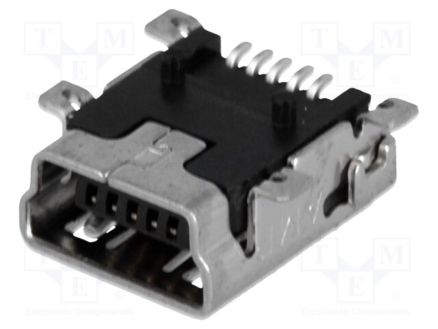 Socket; USB B mini; on PCBs; SMT; PIN: 5; horizontal