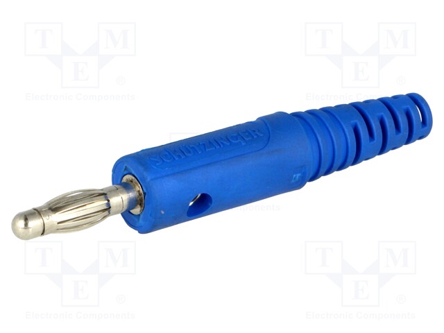 Plug; 4mm banana; 32A; 60VDC; blue; with transversal socket