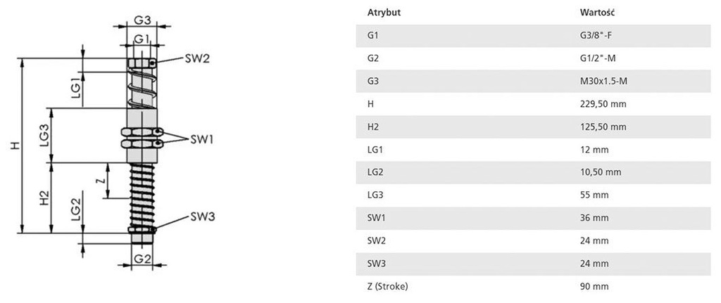 Spring plunger; 645g; 0÷80°C; Vert.load: 4900N; 1.07N/mm; FSTA