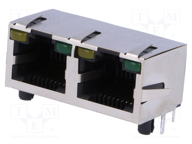 Socket; RJ45; Cat: 5; shielded,double,with LED; Layout: 8p8c; THT
