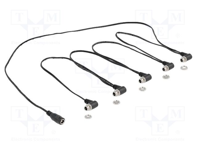Cable; DC 5,5/2,1 socket x6; angled,straight; black; 2m; black