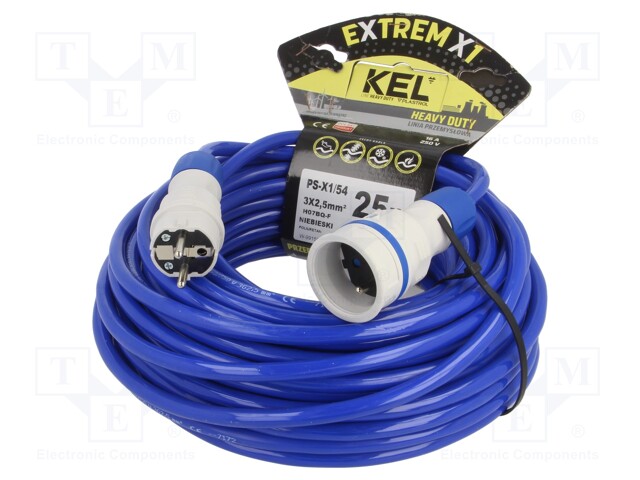 Extension lead; Sockets: 1; PUR; blue; 3x2,5mm2; 25m; 16A