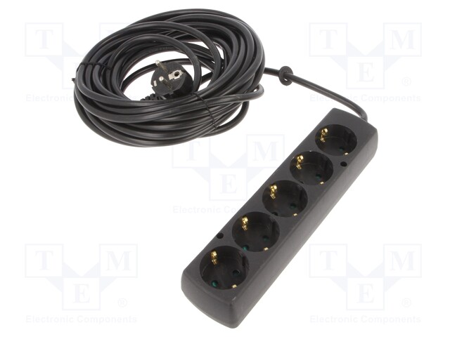 Extension lead; Schuko; Sockets: 5; black; 3x1,5mm2; 10m; 16A